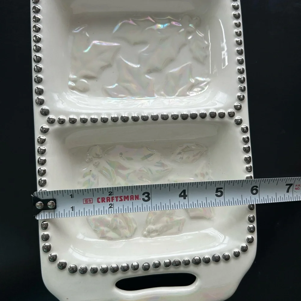 Ganz Bella Casa Hand Painted Pastel Holly Holiday 3 Section serving ceramic tray